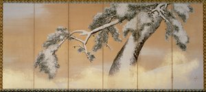 雪下的松树（笔和墨水，颜色，面板上的金纸）（见216568）